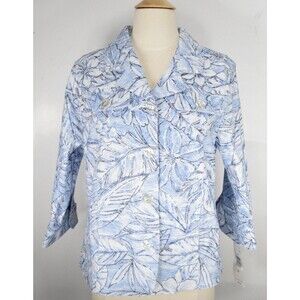 TanJay Blue Floral Jacket Women's Size 10 Flower Button Up Blazer